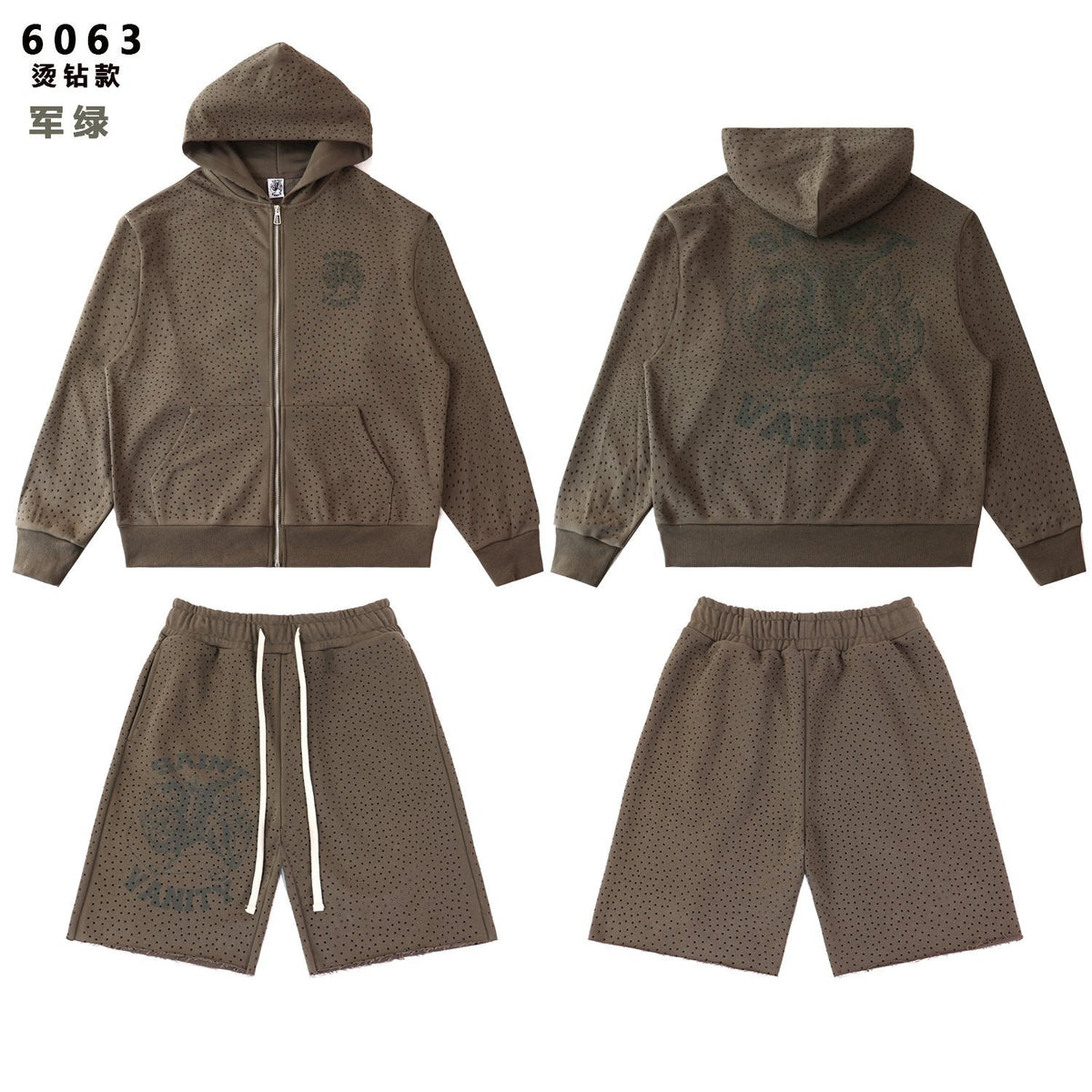 SAINT Vanity Rhinestone Zip Hoodie & Shorts Set