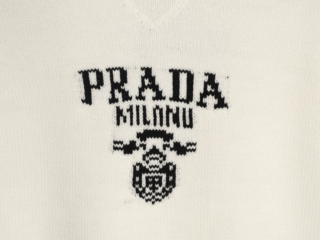 Prada Milano Logo Crewneck Knit Sweater - Cream